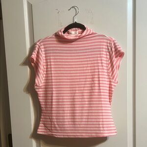entro Pink & White Striped Short-Sleeve Mock Neck Top